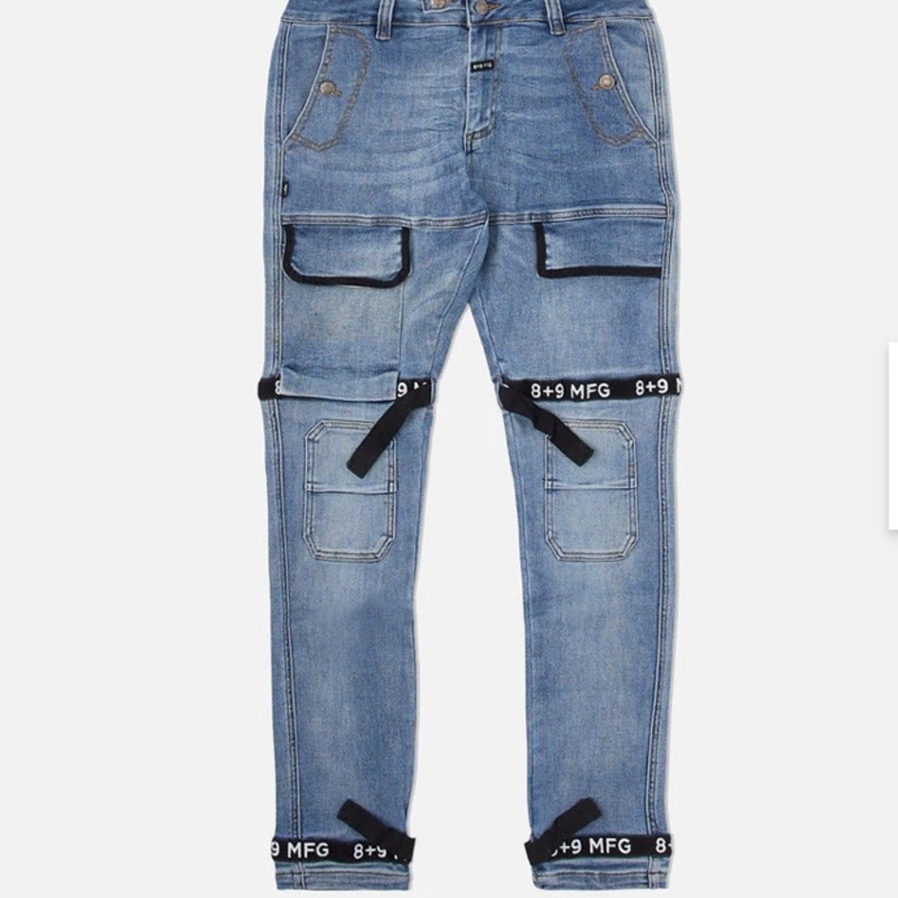 8 & 9 MFG Strapped Up Slim Utility Vintage Wash Jeans 🆕